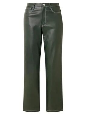 STAUD Elliot Vegan Dark Green Leather Straight Pants